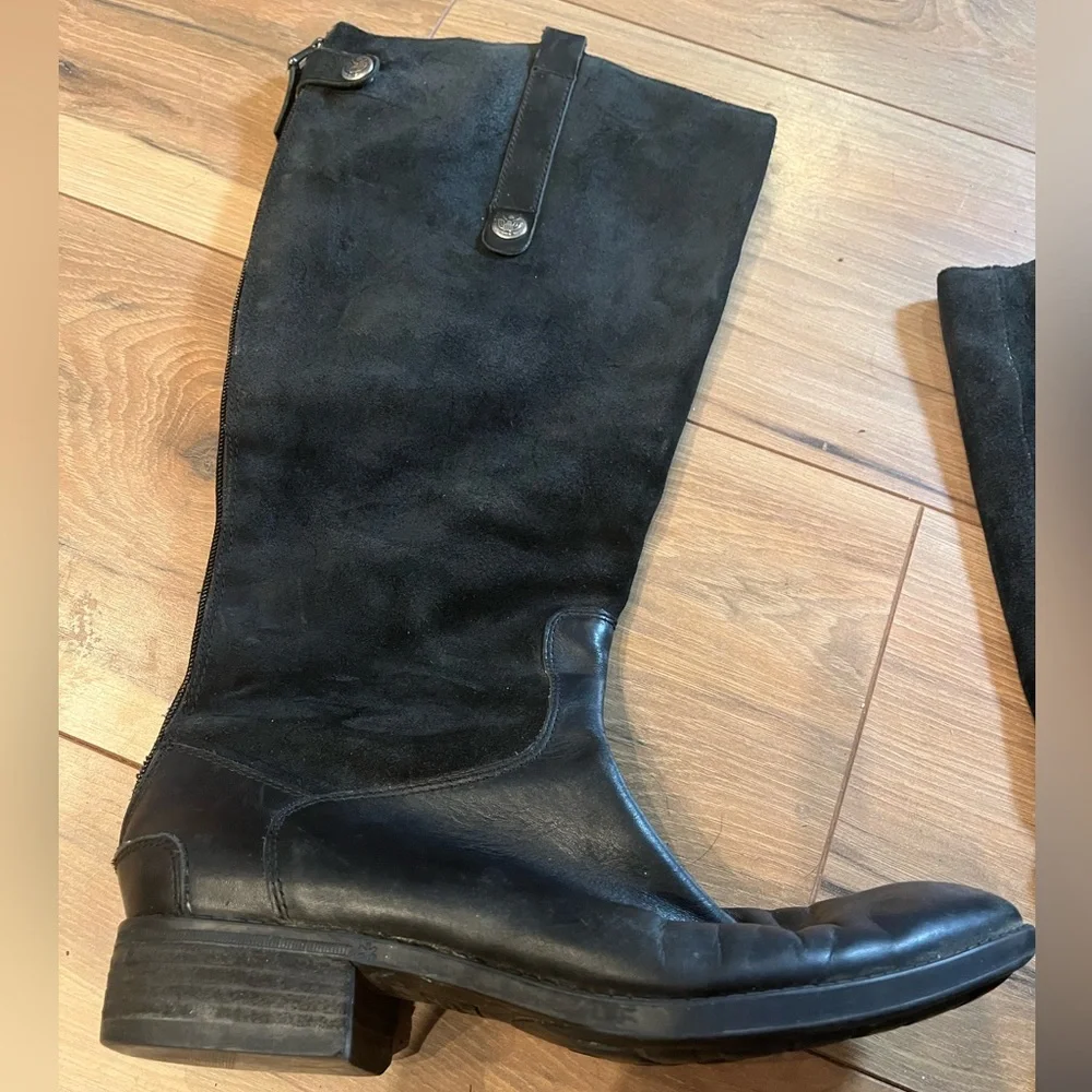 Sam Edelman Pembrooke Tall Riding Boots Black Leather Suede Back Zip Women’s 8
